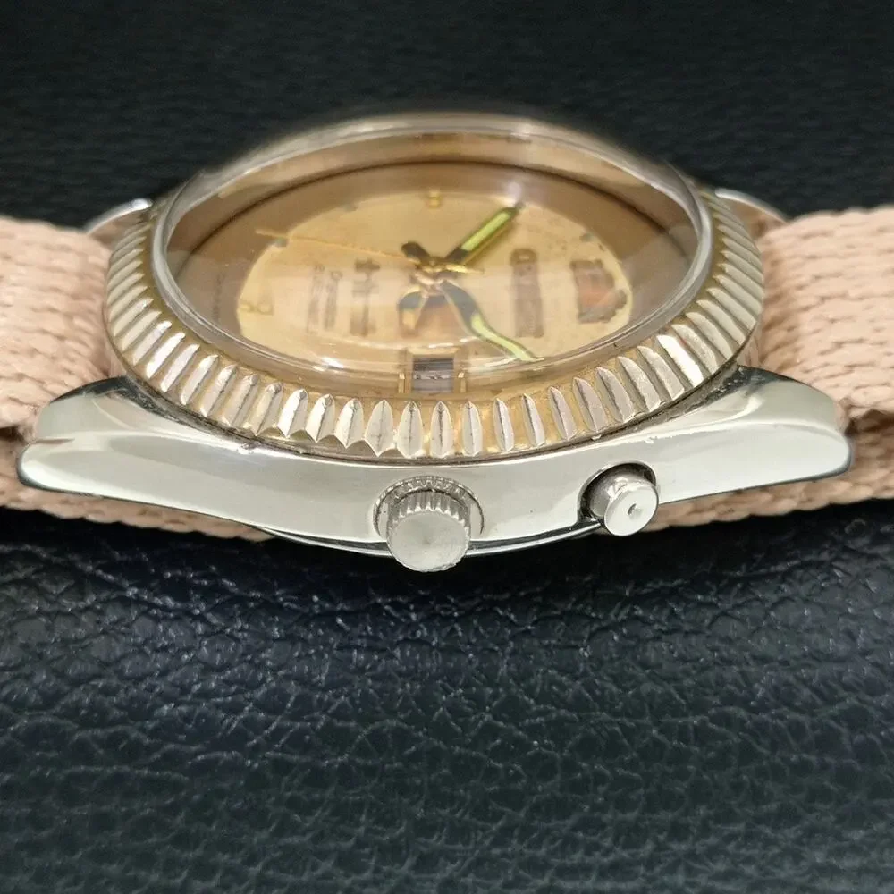 Vintage 1975 Orient Automatic Mens Silver Watch W/daydate & Gold accents